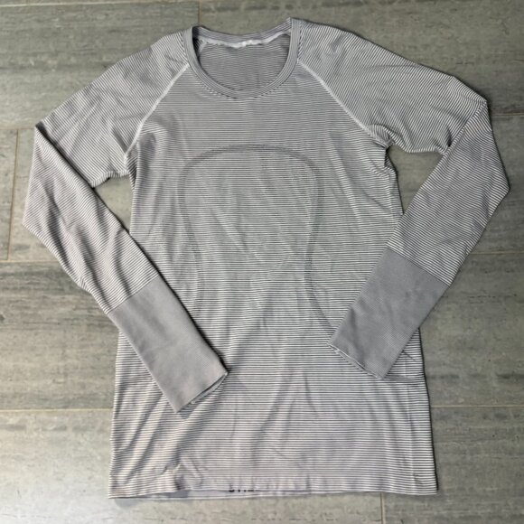 Lululemon Striped Swiftly Tech 2.0 Long Sleeve Shirt White Gray Size 8 - Picture 1 of 9